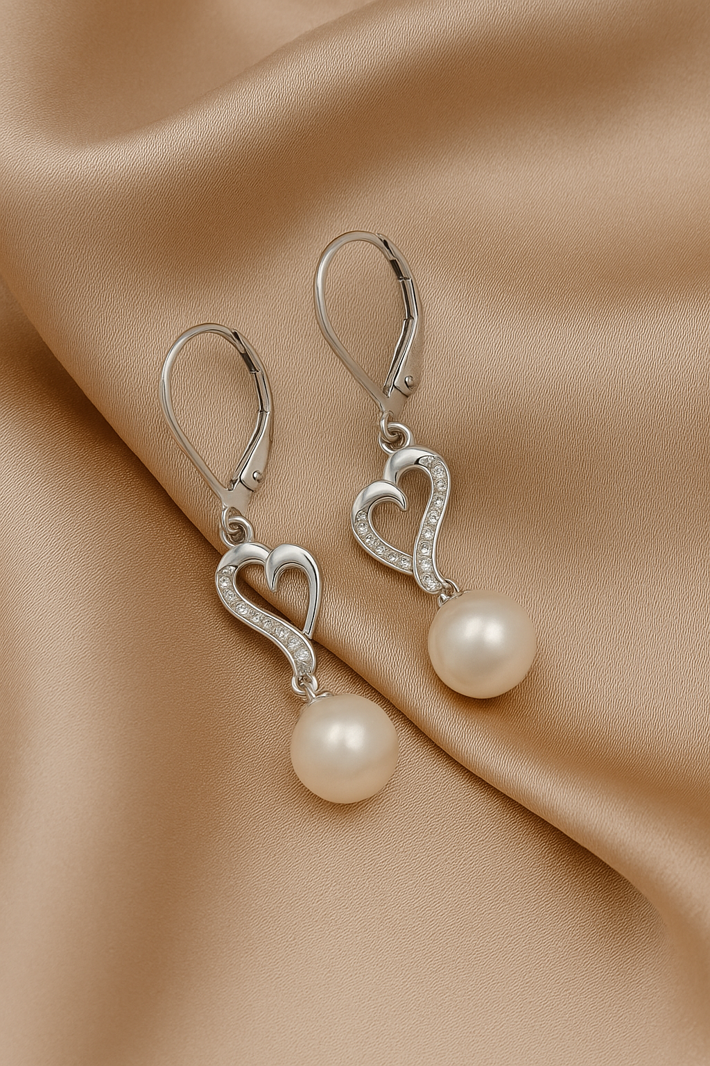Chérie – Herzförmige Ohrhänger mit Süßwasserzuchtperlen und funkelnden Zirkoniasteinen