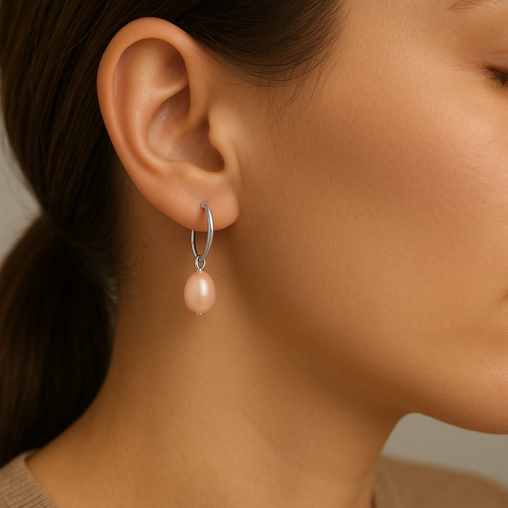 Luna - Rose-colored freshwater pearl earrings in 925 silver – 94201