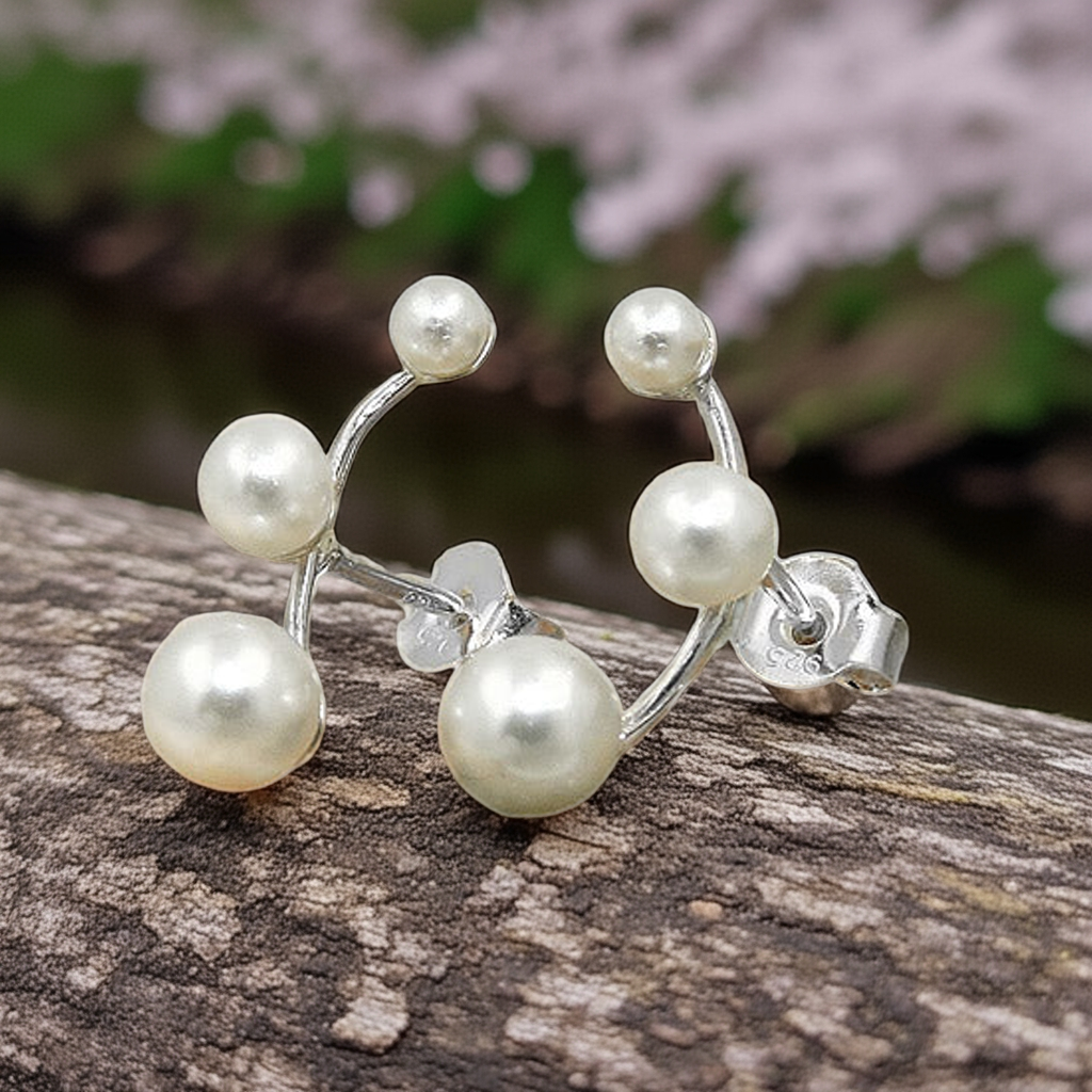 Pearl - Elegant pearl stud earrings made of 925 sterling silver - 93563
